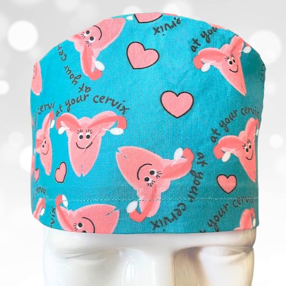 PREMIUM At Your Cervix Print Cap| Scrub Hat| OR Scrub Cap| CRNA Surgical Cap - Picture 4 of 5